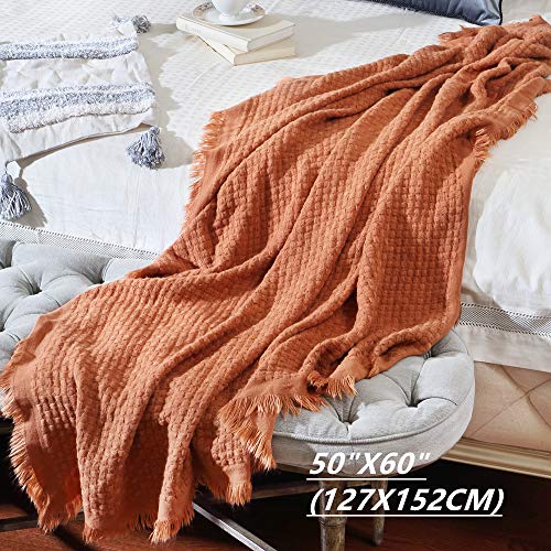 CREVENT Farmhouse Rust Knit Throw Blanket for Couch Sofa Chair Bed Home Decoration, Soft Warm Cozy Light Weight for Spring Summer Fall (50''X60'' Caramel/Rust) - Image 4
