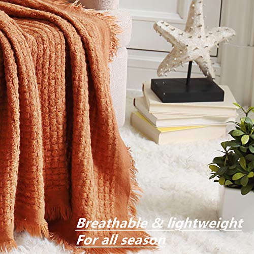 CREVENT Farmhouse Rust Knit Throw Blanket for Couch Sofa Chair Bed Home Decoration, Soft Warm Cozy Light Weight for Spring Summer Fall (50''X60'' Caramel/Rust) - Image 3
