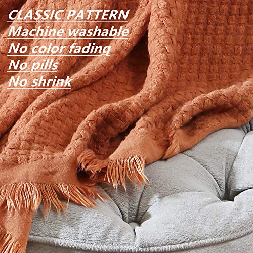CREVENT Farmhouse Rust Knit Throw Blanket for Couch Sofa Chair Bed Home Decoration, Soft Warm Cozy Light Weight for Spring Summer Fall (50''X60'' Caramel/Rust) - Image 2