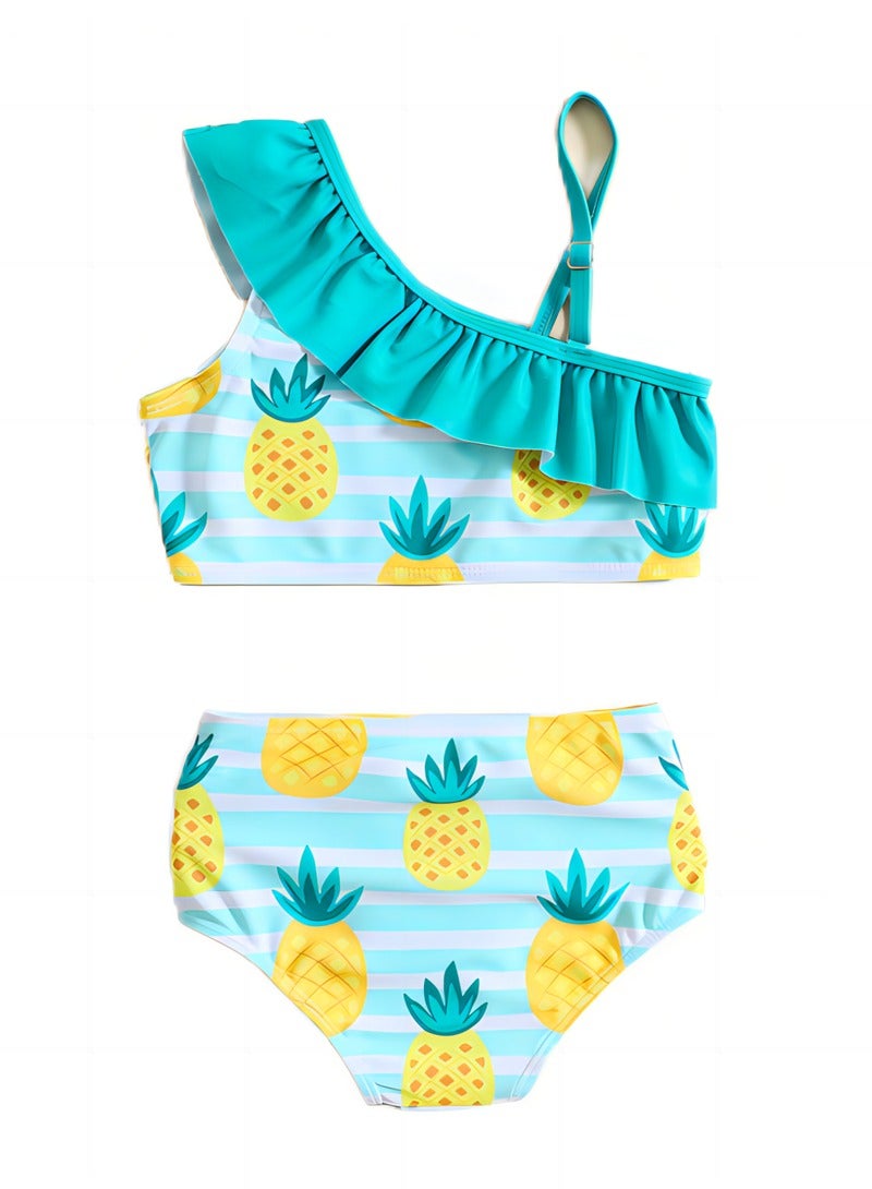 2pcs girls one shoulder strap girls cute beach swimsuit - Image 1