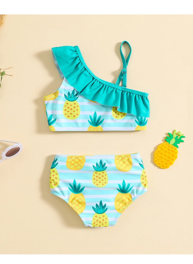 2pcs girls one shoulder strap girls cute beach swimsuit - Image 2