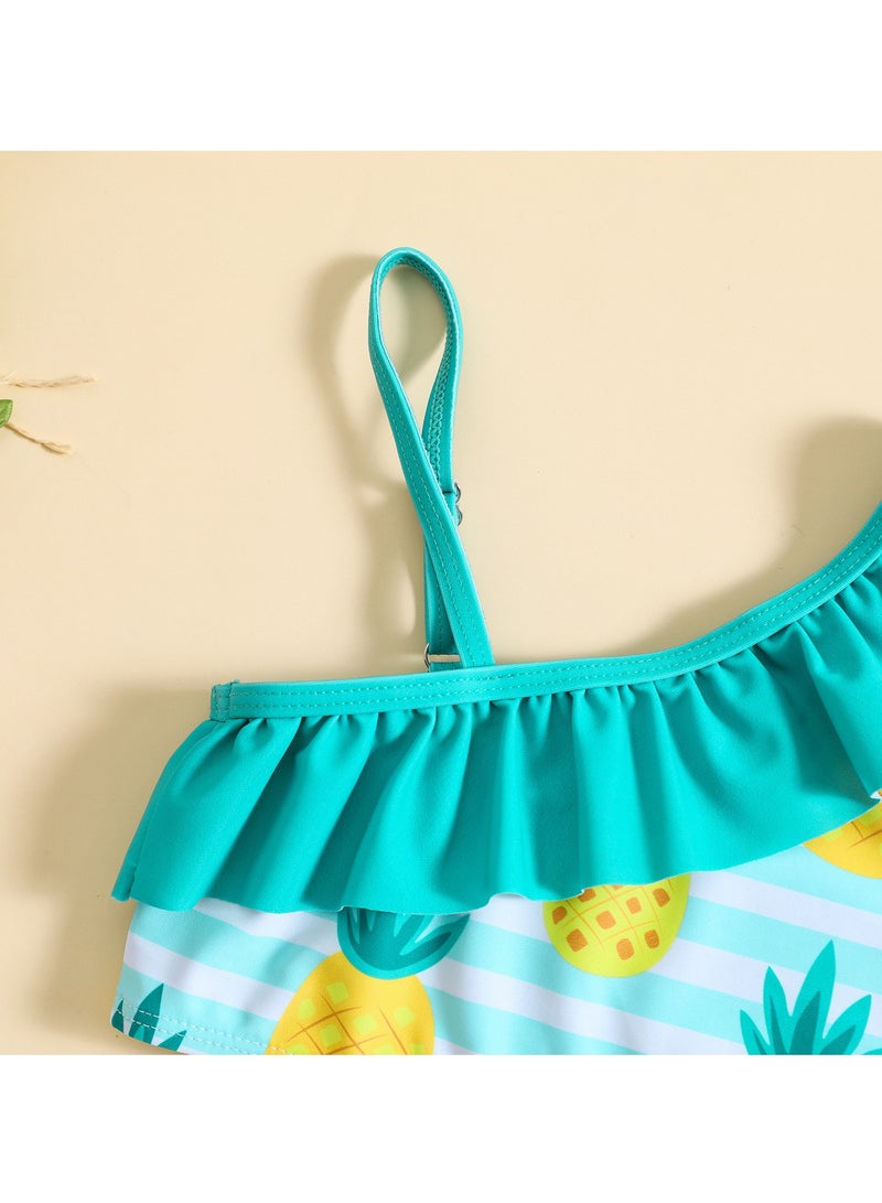 2pcs girls one shoulder strap girls cute beach swimsuit - Image 5
