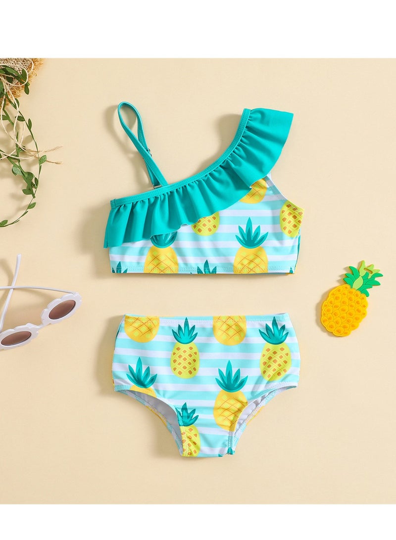 2pcs girls one shoulder strap girls cute beach swimsuit - Image 3