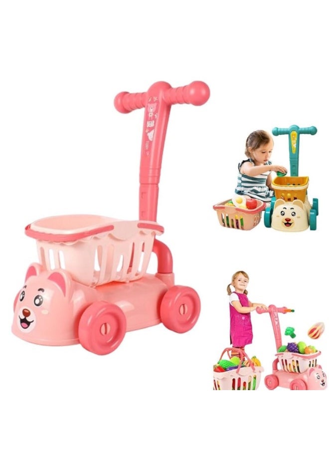 Vixplorn Kids Shopping Cart Toy - Supermarket Trolley with Pretend Food & Accessories, Role Play Educational Gift for Toddlers, Play Kitchen Pretend Set, Durable Plastic Baby Carriage  - Image 1