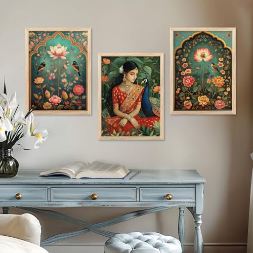 kotart Traditional Indian Wall Art Madhubani Paintings for Living Room Framed Wall Painting for Home Room Bedroom Office Wall Décor Pichwai Art Painting for Wall Decoration Wall Poster With frames Wall Paintings For Home Decoration Indian Wall Art Home Decor Frames Set of 6 Size - 10x13 inch or 13x17 inch (Art 9) - Image 2