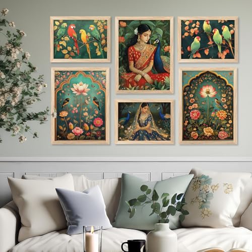 kotart Traditional Indian Wall Art Madhubani Paintings for Living Room Framed Wall Painting for Home Room Bedroom Office Wall Décor Pichwai Art Painting for Wall Decoration Wall Poster With frames Wall Paintings For Home Decoration Indian Wall Art Home Decor Frames Set of 6 Size - 10x13 inch or 13x17 inch (Art 9) - Image 5