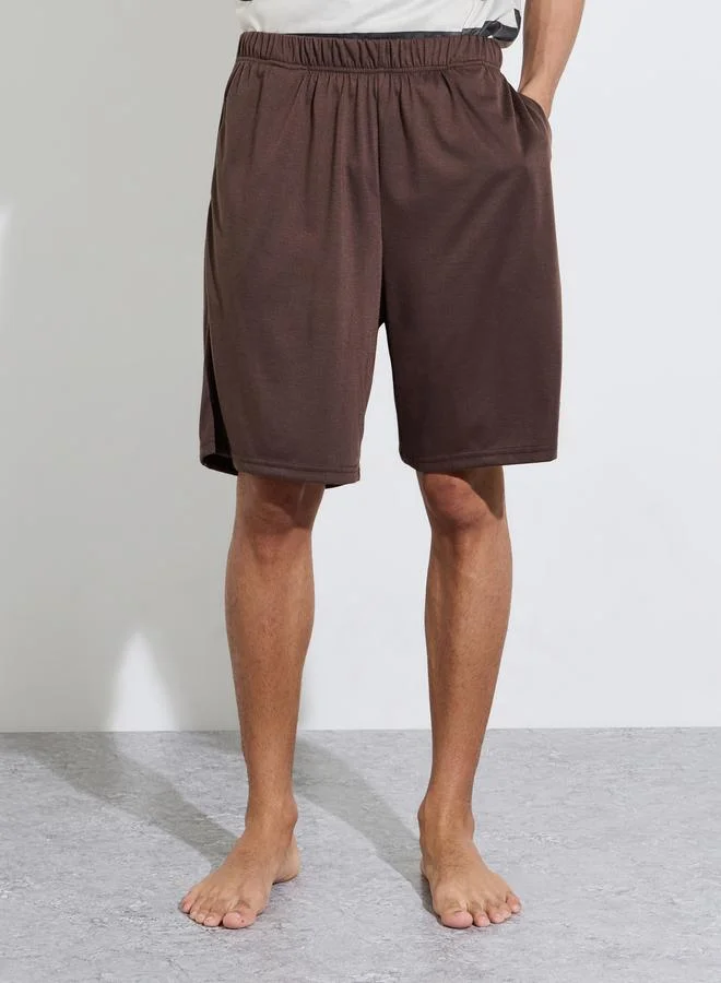 Styli  Multi-Color Striped T-Shirt and Solid Shorts Pyjama Set for Men | Best Price UAE