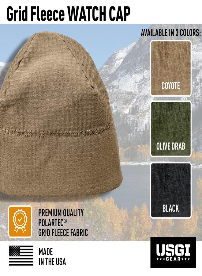 قبعة صوفية من نوع Polartec® Grid من USGI GEAR - قبعة للطقس البارد - خفيفة الوزن وجيدة التهوية - صنع في الولايات المتحدة الأمريكية (لون الكايوت) - Image 2