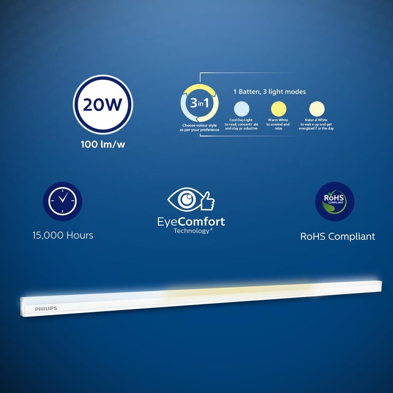 Philips أنبوب LED مضغوط 4 قدم 20 واط | 3 ألوان في 1 أنبوب LED | أنبوب تغيير المشهد للمنزل والديكور | اللون: أبيض قابل للتعديل، عبوة من 1 - Image 2