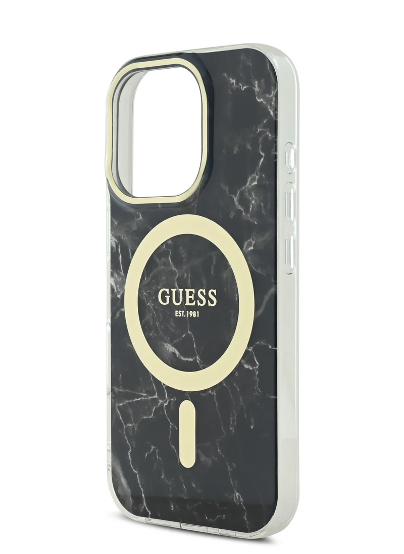 GUESS iPhone 16 Pro Max MagSafe Case IML Hard Cover with Marble Design / Comfortable Grip / Easy Snap-On / Precise Port Cutouts - Black