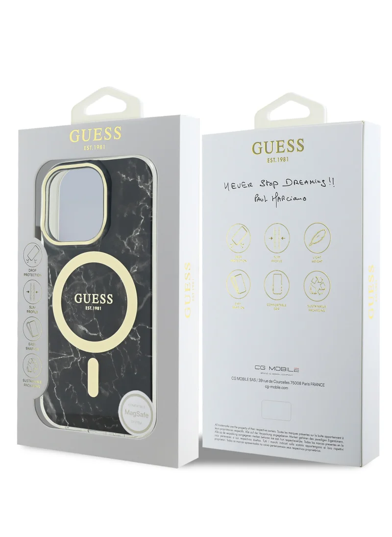 GUESS iPhone 16 Pro Max MagSafe Case IML Hard Cover with Marble Design / Comfortable Grip / Easy Snap-On / Precise Port Cutouts - Black