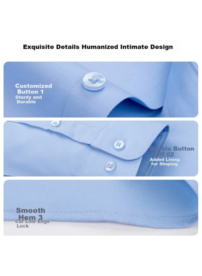 FIRS Modal Long Sleeve Dress Shirt For Men, Wrinkle-Free Casual Business High-Quality Easy-Care Shirt, Sky Blue, Size 44 - Image 3