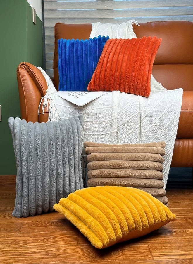 COTEY طقم أغطية وسائد زينة مقاس 18x18 بوصة (قطعتان)، أغطية من الفرو الصناعي المزخرف للسرير، غطاء وسادة ناعم ورقيق للأريكة مع ظهر مخملي لغرفة المعيشة، لمسة ديكور منزلي محايدة للأريكة - أزرق - Image 5