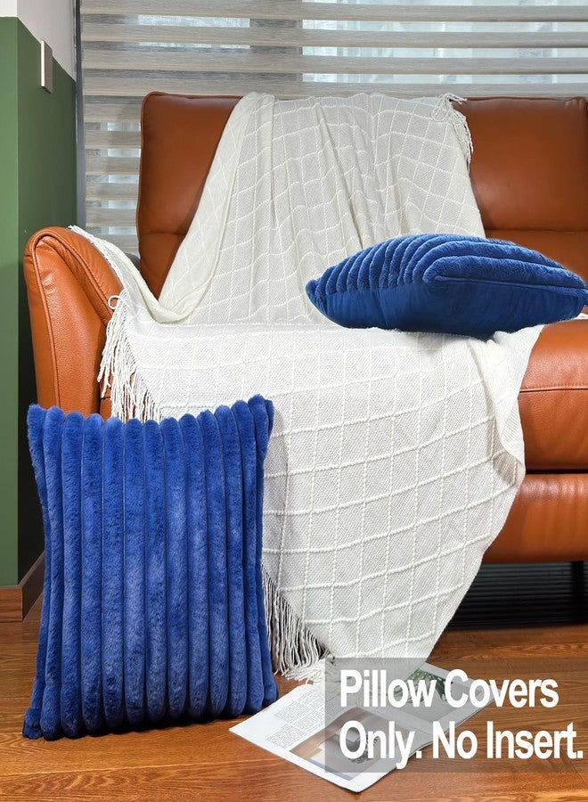 COTEY طقم أغطية وسائد زينة مقاس 18x18 بوصة (قطعتان)، أغطية من الفرو الصناعي المزخرف للسرير، غطاء وسادة ناعم ورقيق للأريكة مع ظهر مخملي لغرفة المعيشة، لمسة ديكور منزلي محايدة للأريكة - أزرق - Image 2
