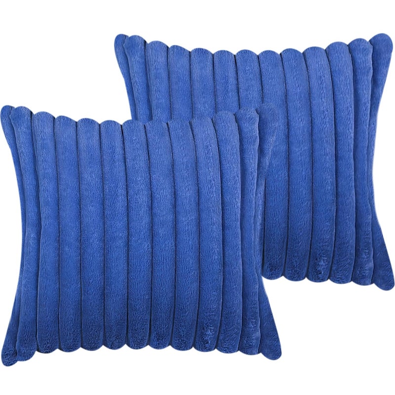 COTEY طقم أغطية وسائد زينة مقاس 18x18 بوصة (قطعتان)، أغطية من الفرو الصناعي المزخرف للسرير، غطاء وسادة ناعم ورقيق للأريكة مع ظهر مخملي لغرفة المعيشة، لمسة ديكور منزلي محايدة للأريكة - أزرق - Image 1