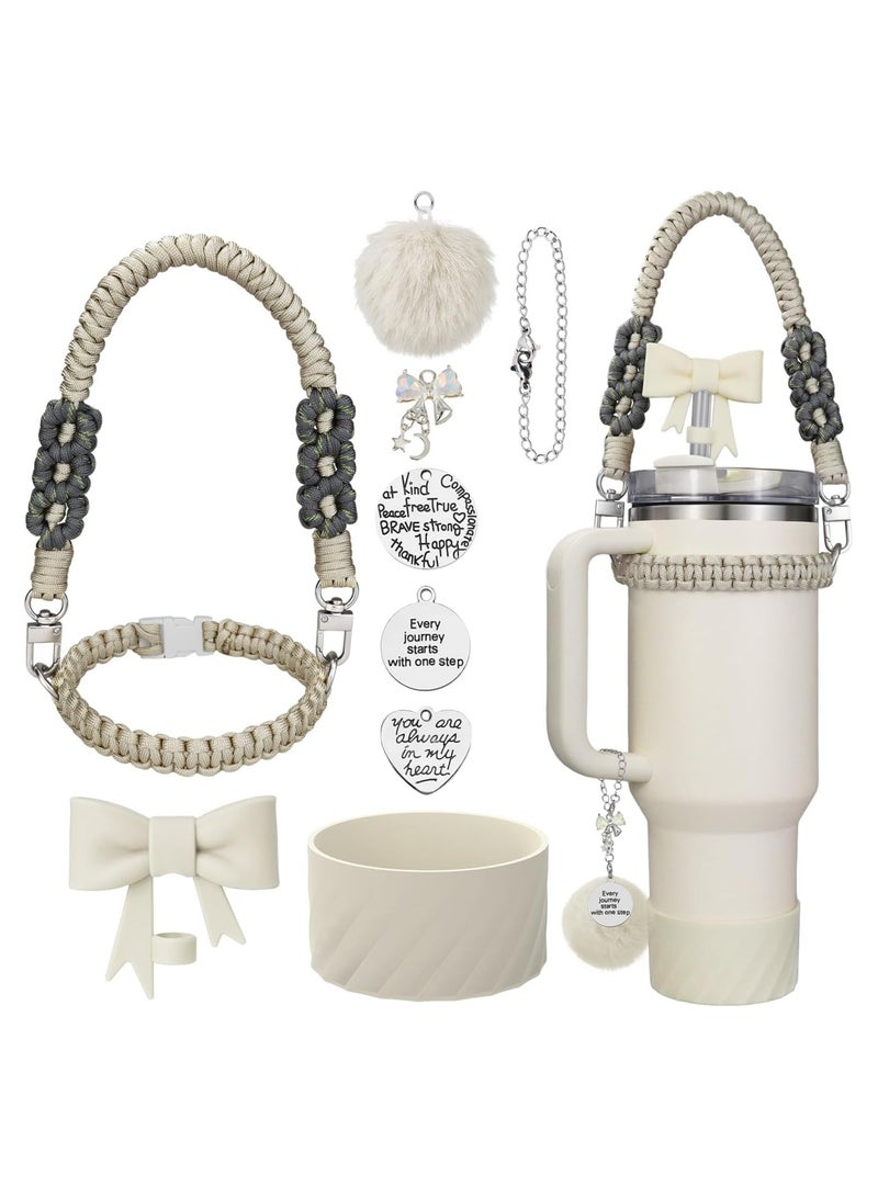 JOSQUEWNN Stanley Cup Accessories Set for 40 oz Tumbler, Straw Cover Topper, Boot Strap Lanyard, Charms, Gift for women  - Image 1
