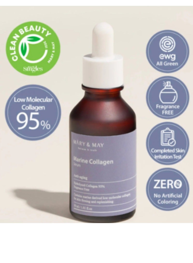 MARY & MAY Mary&May Marine Collagen Serum - Hydrolyzed Low Molecular Collagen for Skin Firming and Replenishing, Hydrating - Korean Skincare, Fragrance Free, 1.01 fl.oz. - Image 5