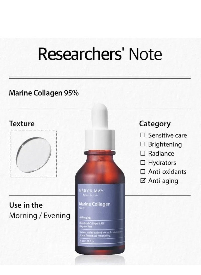 MARY & MAY Mary&May Marine Collagen Serum - Hydrolyzed Low Molecular Collagen for Skin Firming and Replenishing, Hydrating - Korean Skincare, Fragrance Free, 1.01 fl.oz. - Image 3