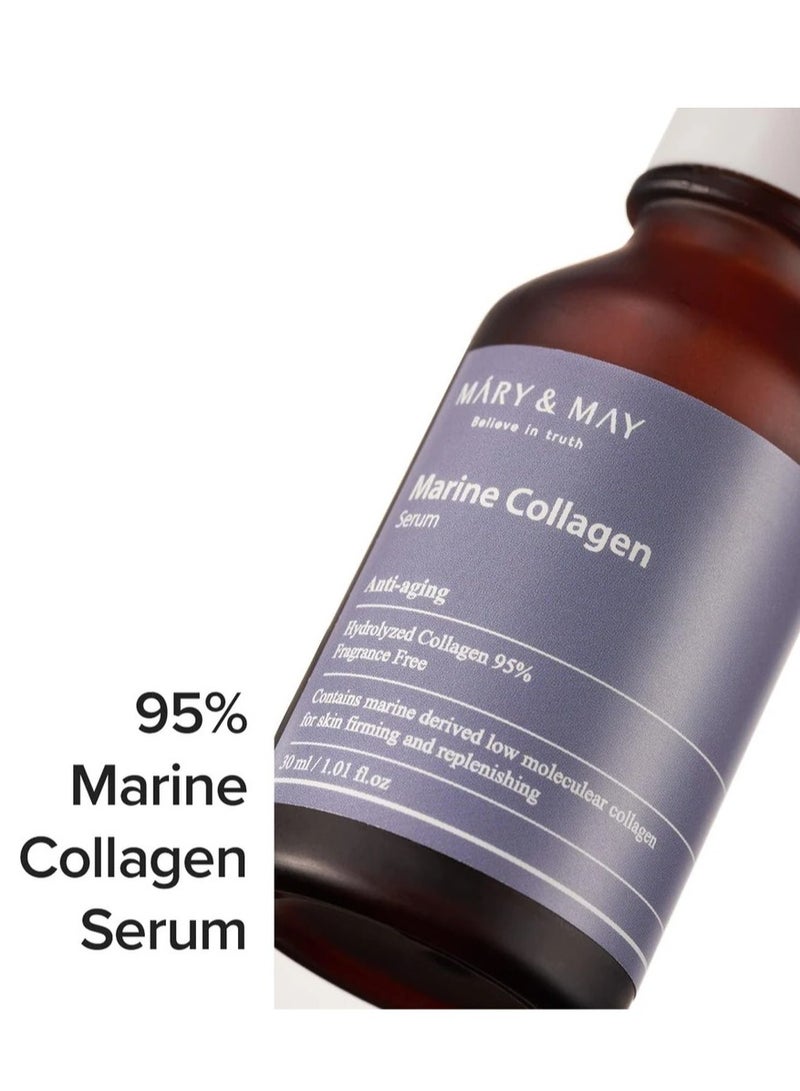 MARY & MAY Mary&May Marine Collagen Serum - Hydrolyzed Low Molecular Collagen for Skin Firming and Replenishing, Hydrating - Korean Skincare, Fragrance Free, 1.01 fl.oz. - Image 2