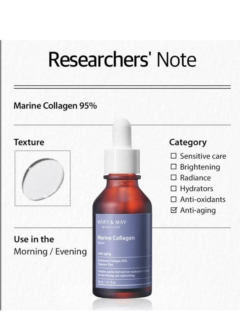 MARY & MAY Mary&May Marine Collagen Serum - Hydrolyzed Low Molecular Collagen for Skin Firming and Replenishing, Hydrating - Korean Skincare, Fragrance Free, 1.01 fl.oz. - Image 4