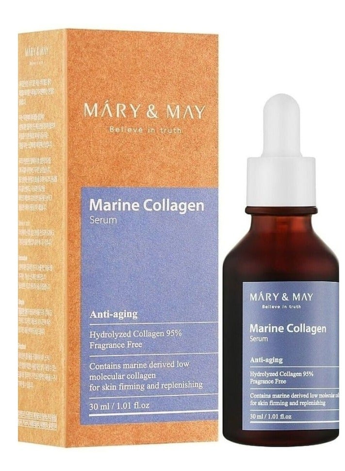 Mary&May Marine Collagen Serum - Hydrolyzed Low Molecular Collagen for Skin Firming and Replenishing, Hydrating - Korean Skincare, Fragrance Free, 1.01 fl.oz.