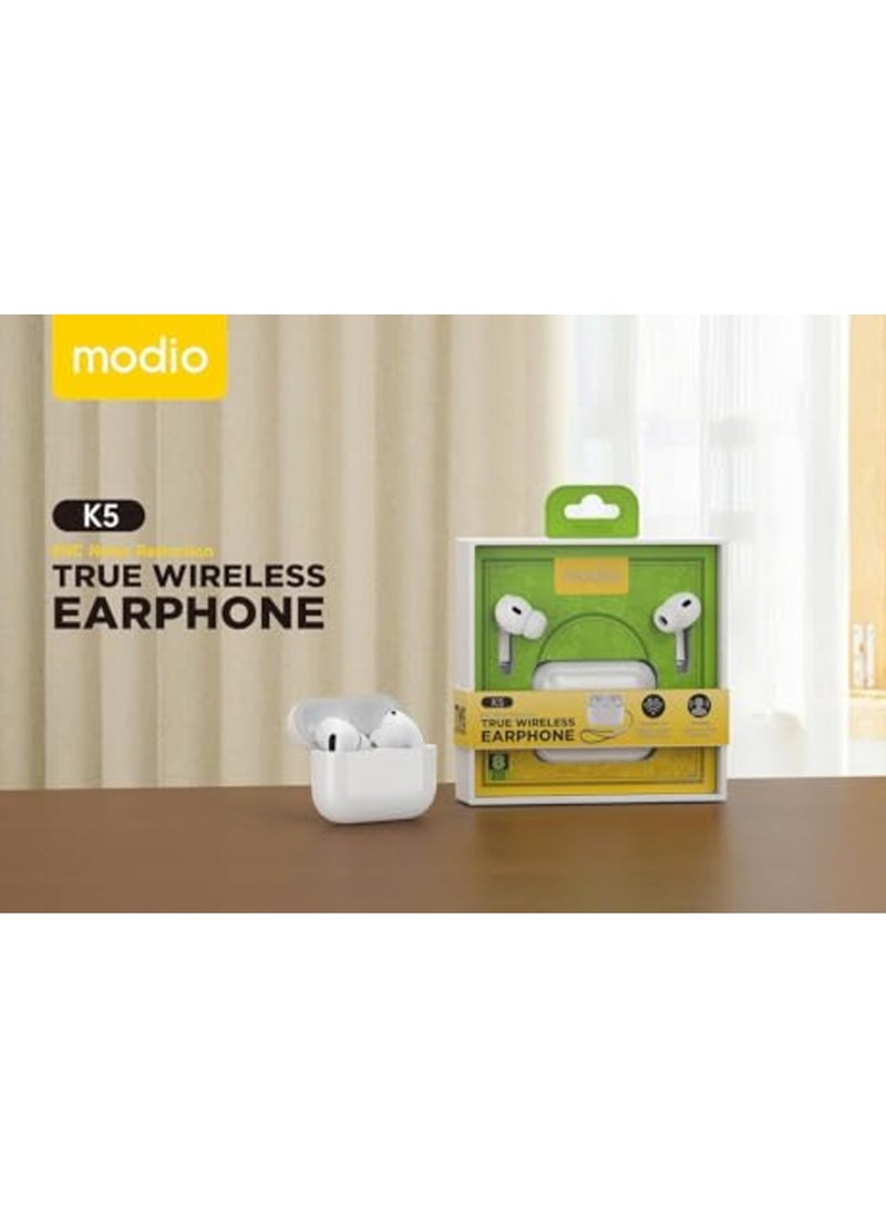 modio True Wireless Earphones – Premium Sound, Comfortable Fit, with Free Case (White) - Image 3