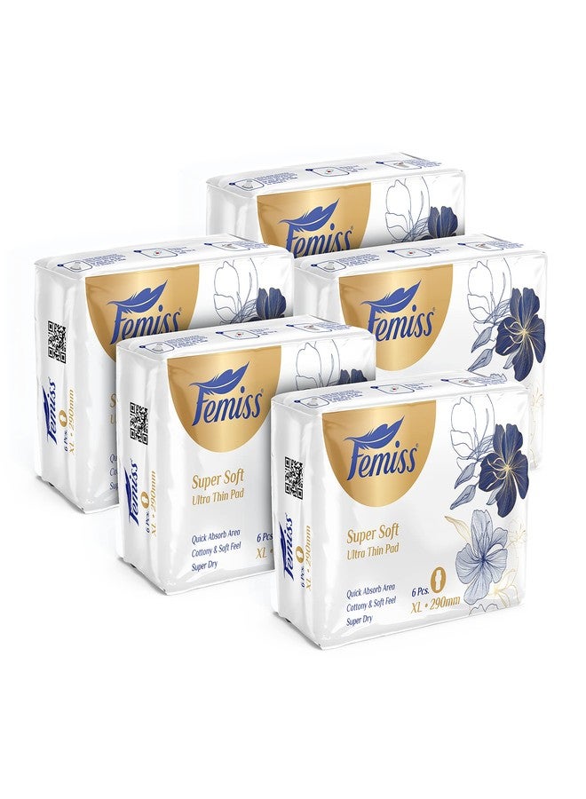 Femiss Supar Soft ultra & Rash Free Sanitary Pads for Women and Girls (30 Count |Quick Absorption|Leakage-Proof|(XL-Size, 290mm, 6 Pads Each, Pack of 5) - Image 1