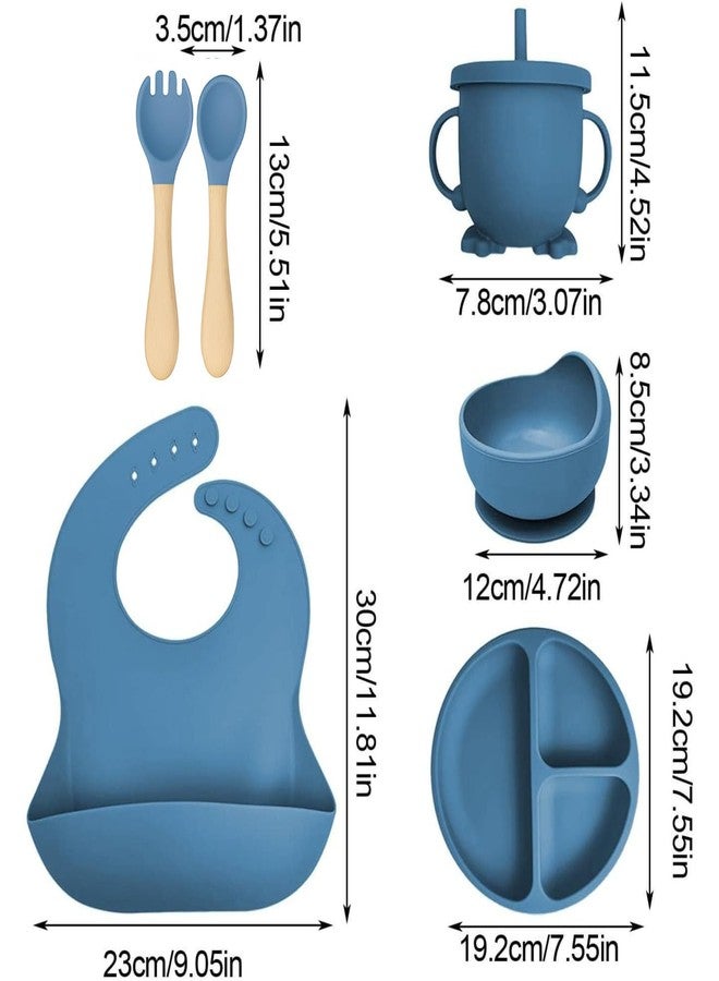 BIYALI Silicone Baby Feeding Set – 6Pcs Kit with Suction Base Bowl & Plate, Baby-Friendly Spoon, Fork, Bib with Catcher & Sippy Cup – Food Grade, Durable & Travel Friendly (Blue) - Image 2