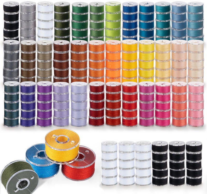 StiVerse 210 Pcs Prewound Bobbin Thread Set â€“ 36 Colors Size A Class 15 (SA156) Bobbins, Plastic Sided, 40S/2 Spun Polyester Thread for Singer Brother Janome Embroidery & Sewing Machines - Image 1
