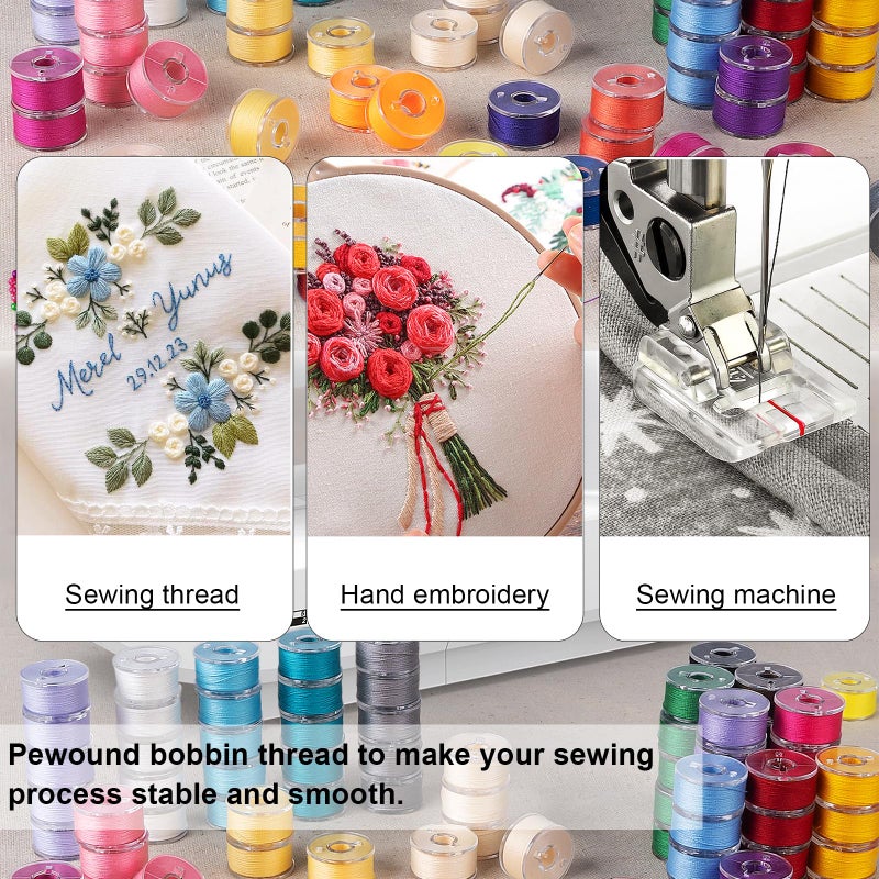 StiVerse 210 Pcs Prewound Bobbin Thread Set â€“ 36 Colors Size A Class 15 (SA156) Bobbins, Plastic Sided, 40S/2 Spun Polyester Thread for Singer Brother Janome Embroidery & Sewing Machines - Image 2