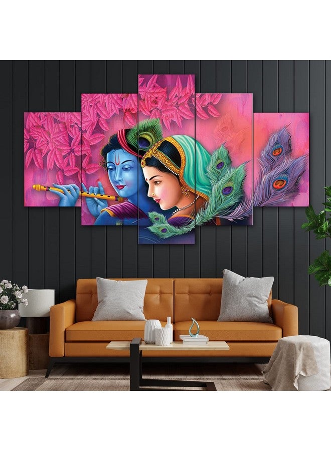 perpetual Radha Krishna Painting For Living Room | Set of 5 Wall Paintings for Wall/Home Decoration Living Room, Bedroom, Office, Hotel Wall Art, Dining Area Decor (125 x 50 cm) - Wood - Image 1