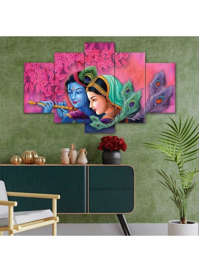 perpetual Radha Krishna Painting For Living Room | Set of 5 Wall Paintings for Wall/Home Decoration Living Room, Bedroom, Office, Hotel Wall Art, Dining Area Decor (125 x 50 cm) - Wood - Image 3