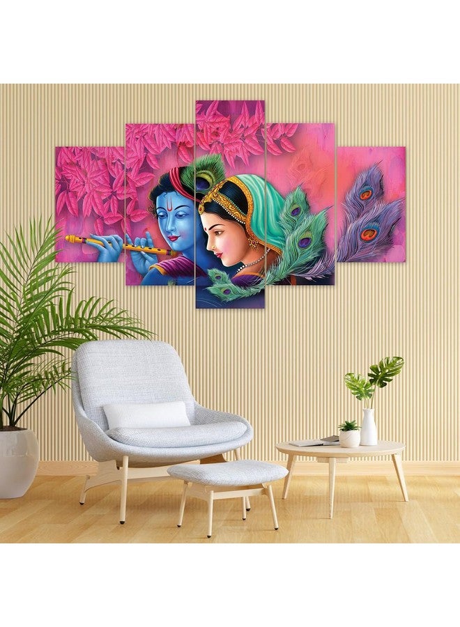 perpetual Radha Krishna Painting For Living Room | Set of 5 Wall Paintings for Wall/Home Decoration Living Room, Bedroom, Office, Hotel Wall Art, Dining Area Decor (125 x 50 cm) - Wood - Image 2