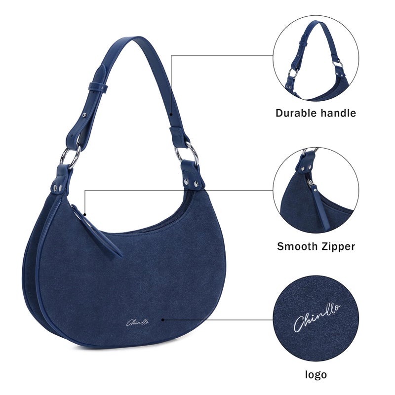 Chinllo Purse Suede Shoulder bag for women, Cute Mini Clutch Zipper Hobo Tote Handbags - Image 3