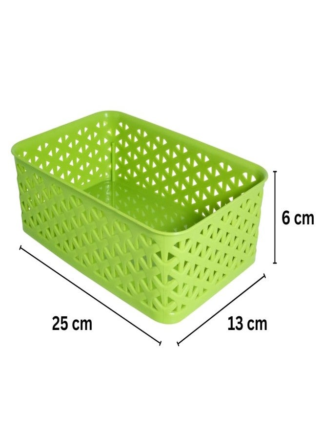 Morvi Libra-2 Multi-Purpose Plastic Storage Basket|Stackable Organizer Tokri For Home,Kitchen,Bathroom & Office|Ideal For Toys,Clothes,Cosmetics,Stationery|Set Of 4|Green Black - Image 2
