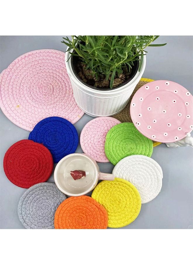 8PCS Woven Cotton Rope Coaster, Handmade Colored Bowl Placer, Simple Cup Insulation Pad, Round Coaster for Drink Home Kitchen - Image 4