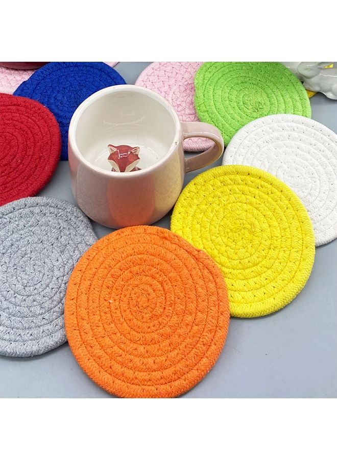 8PCS Woven Cotton Rope Coaster, Handmade Colored Bowl Placer, Simple Cup Insulation Pad, Round Coaster for Drink Home Kitchen - Image 3
