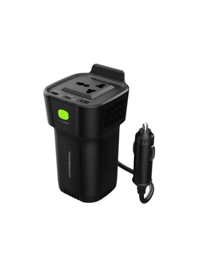 محول طاقة باورولوجي 150 واط تيار متردد عالمي USB A 2type-C DC سيارة 12 فولت 10 أمبير - أسود - Image 1