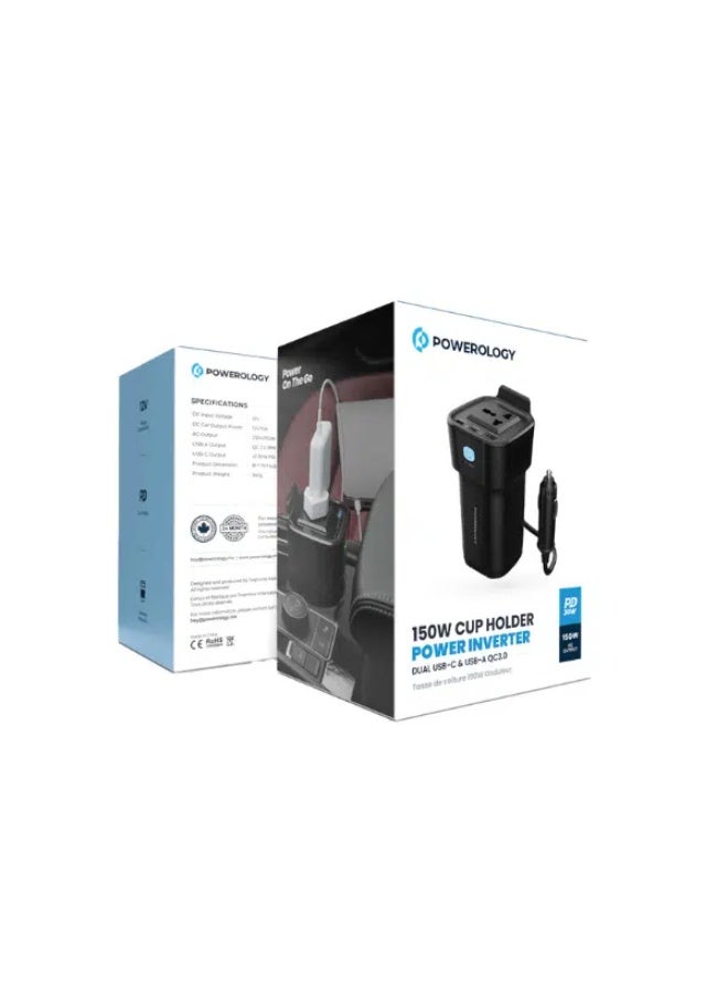 محول طاقة باورولوجي 150 واط تيار متردد عالمي USB A 2type-C DC سيارة 12 فولت 10 أمبير - أسود - Image 2