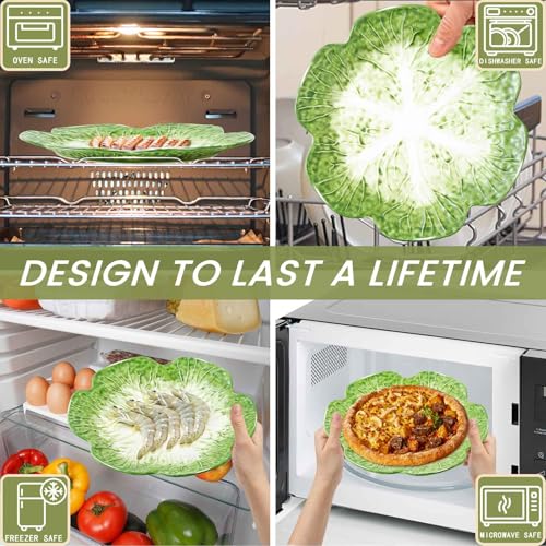 KXZ 1 Pcs Green Ceramic Salad Plate, 10.5 Inch Porcelain Decorative Plates for Kitchen, Round cabbage dishware for Dessert, Decorative, Dinner, Pancakes, Steak, Cabbage Plate Microwave & Dishwasher Safe - Image 4