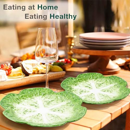 KXZ 1 Pcs Green Ceramic Salad Plate, 10.5 Inch Porcelain Decorative Plates for Kitchen, Round cabbage dishware for Dessert, Decorative, Dinner, Pancakes, Steak, Cabbage Plate Microwave & Dishwasher Safe - Image 5