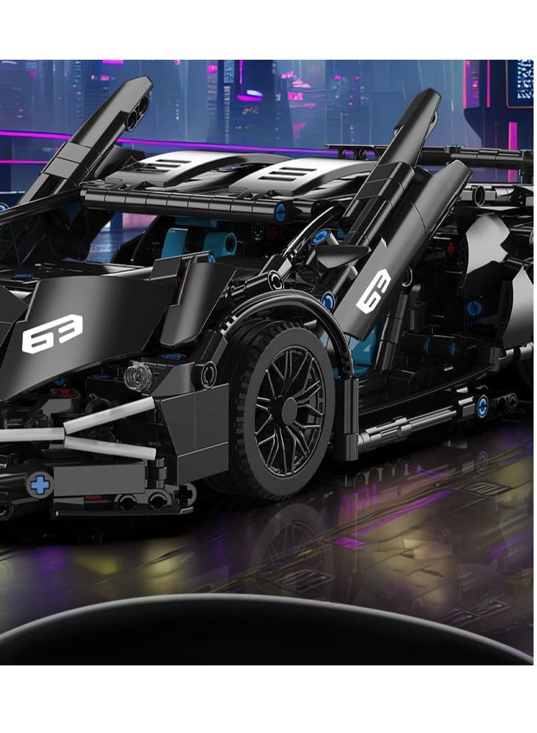 Sports Car Building Blocks Set, 1280 Pieces Racing Construction Model Kit, 1:14 Racing Car Building Set, Toy Gift for Kids and Adults (Black) - Image 5