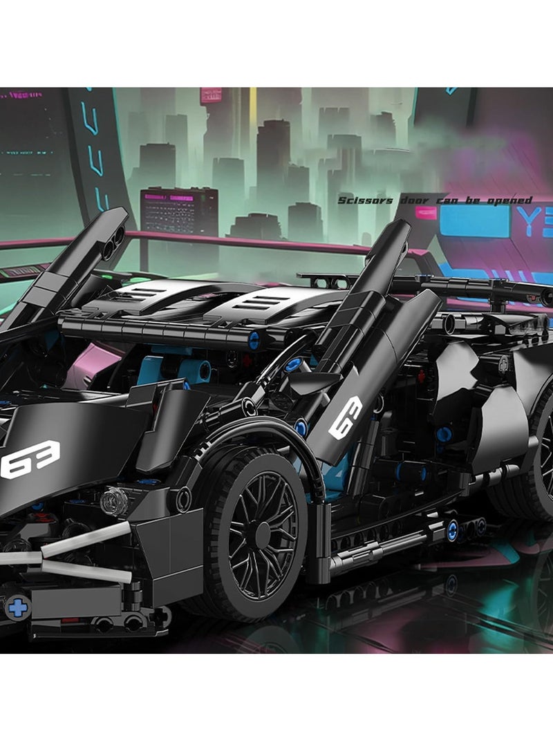 Sports Car Building Blocks Set, 1280 Pieces Racing Construction Model Kit, 1:14 Racing Car Building Set, Toy Gift for Kids and Adults (Black) - Image 3