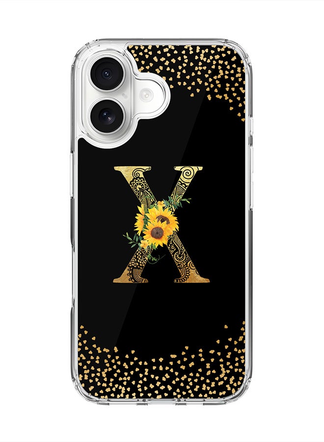 Stylizedd Classic Clear MagSafe Case for iPhone 17 , Hybrid Soft Case Flexible Edges Anti Drop TPU PC Gel Thin Transparent Cover [ Designed for iPhone 17 ] - Custom Monogram Initial Letter Floral Pattern Alphabet - X ( Black )