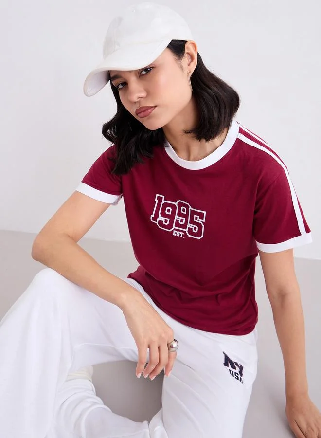 ستايلي Styli Women Red Regular Fit Printed T-Shirt