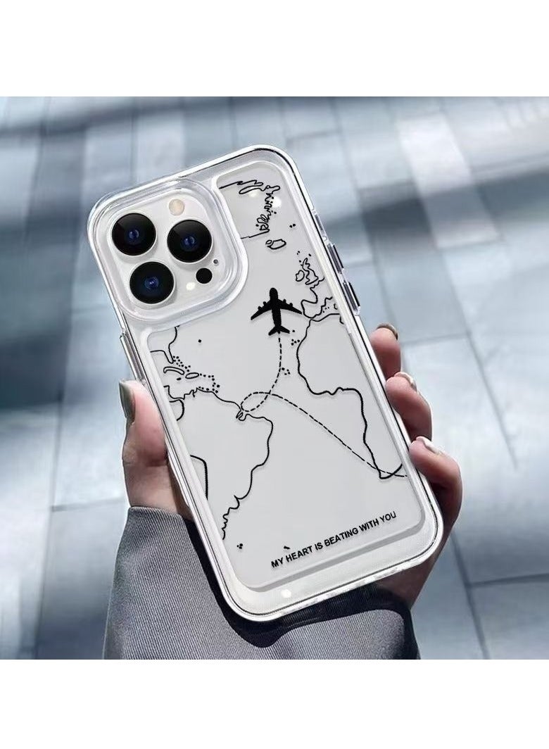 غلاف فضائي شفاف - تصميم خريطة طائرة 322 لهاتف iPhone 16 Pro Max، جراب أنيق وواقي - Image 1