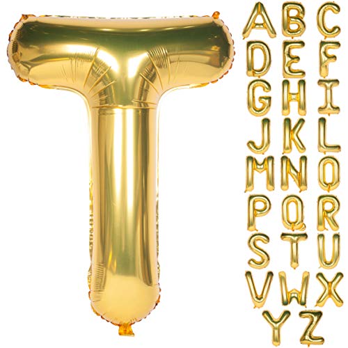 CHANGZHONG Letter Balloons 40 Inch Giant Jumbo Helium Foil Mylar for Party Decorations Gold T - Image 1