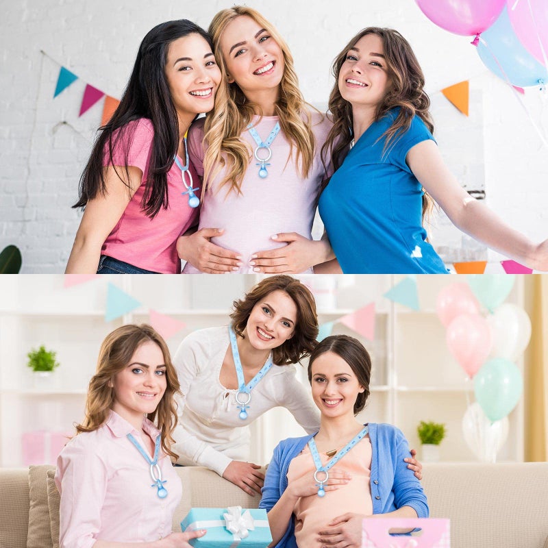 Tondiamo 48 Pieces Baby Pacifiers Party Favors with 24 Plastic Pacifiers and 24 Mini Clothes Pins Transparent Baby Showers Pacifiers Necklace Baby Girl Boy Pacifier Necklace for Party Favor(Blue) - Image 4