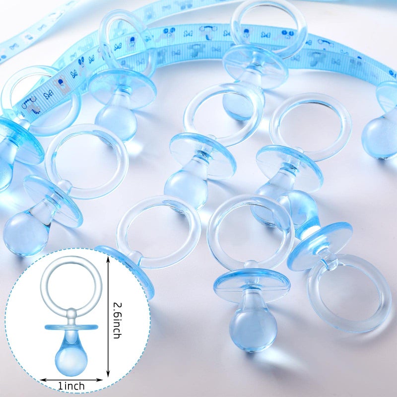 Tondiamo 48 Pieces Baby Pacifiers Party Favors with 24 Plastic Pacifiers and 24 Mini Clothes Pins Transparent Baby Showers Pacifiers Necklace Baby Girl Boy Pacifier Necklace for Party Favor(Blue) - Image 3