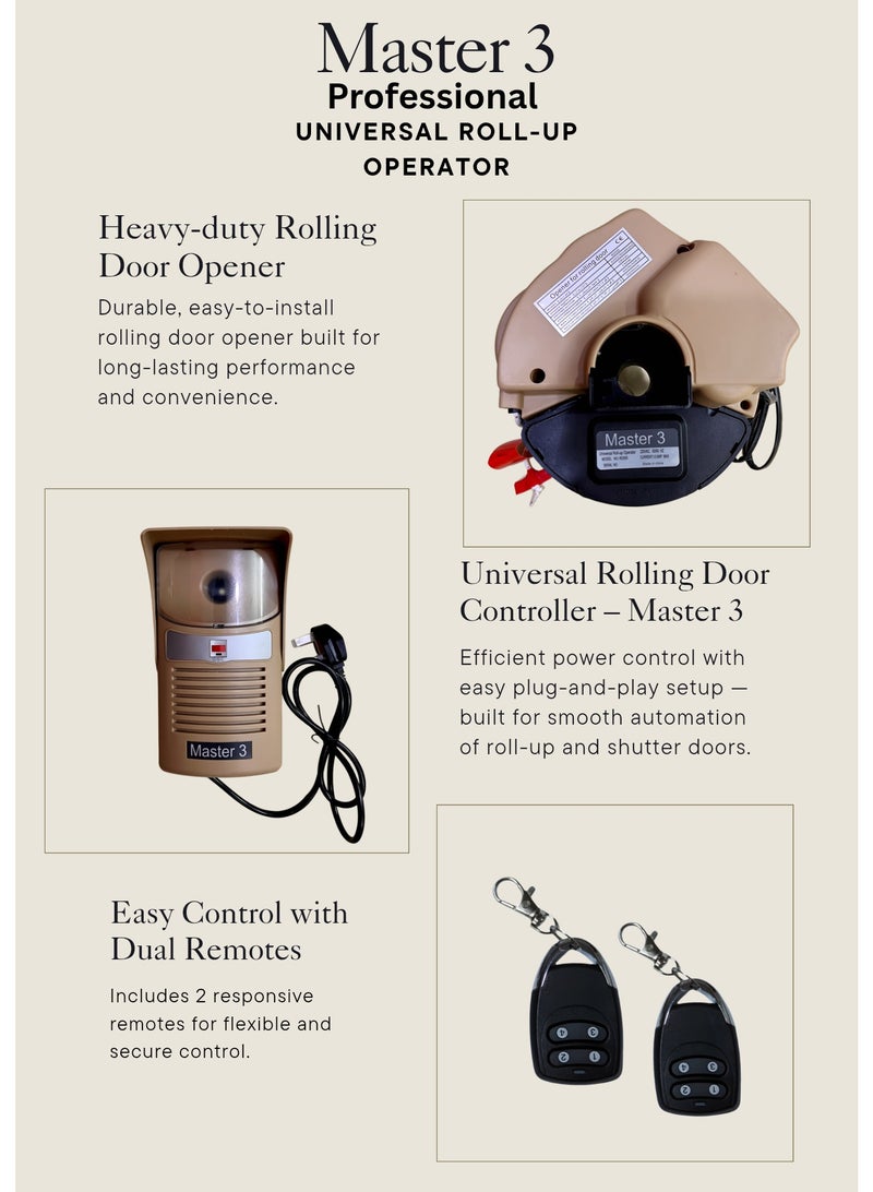 Professional Grade Master 3 Garage Roller Door Opener - 550N Lifting Force, 2 Remote Controls, 130W Australian-Designed Motor - Image 2
